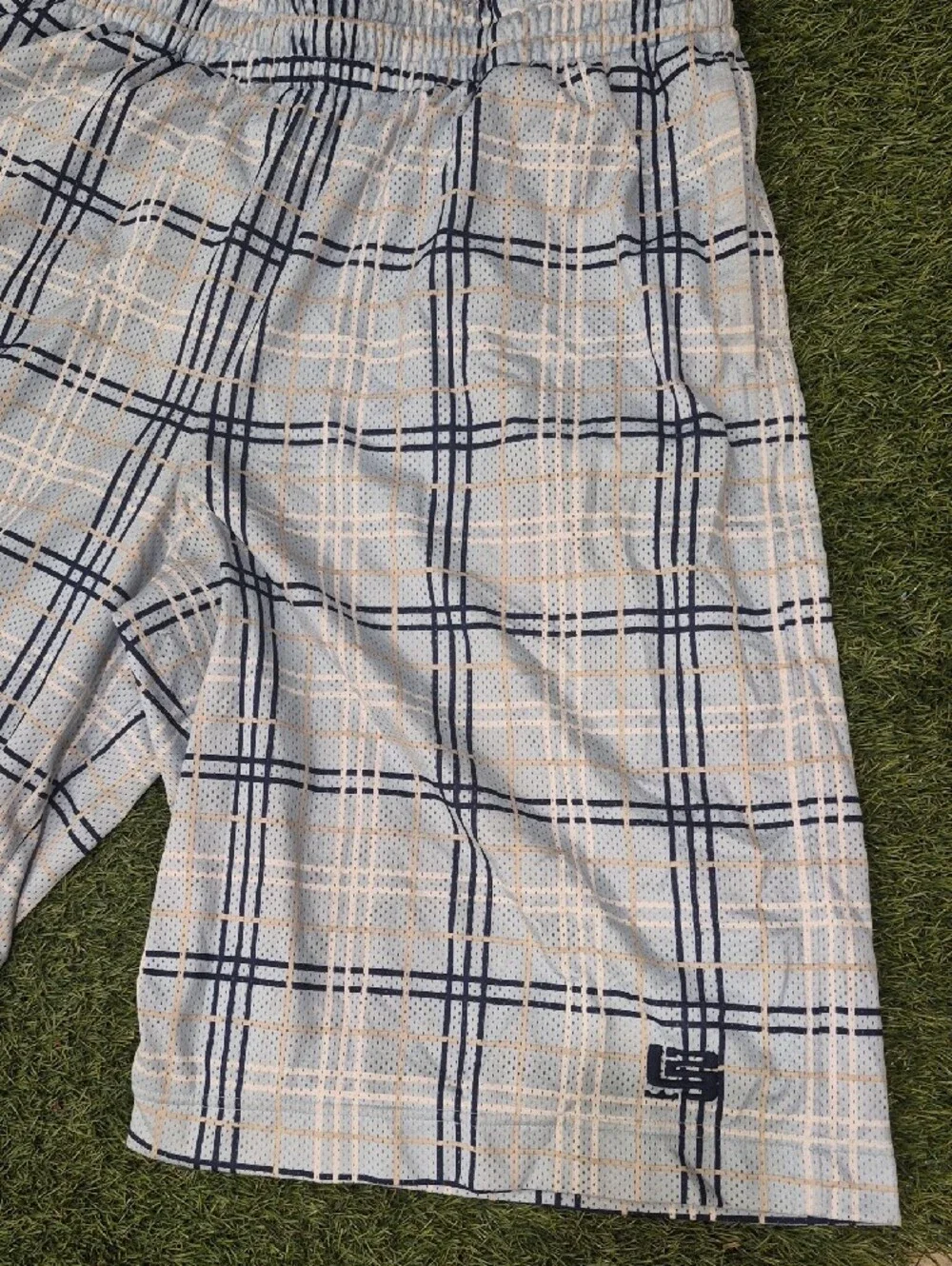 Men's Light Blue Plaid Athletic Shorts
